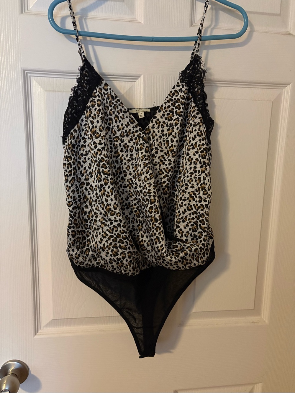 Kori Leopard Print Lace-Trim Bodysuit - Black/Beige